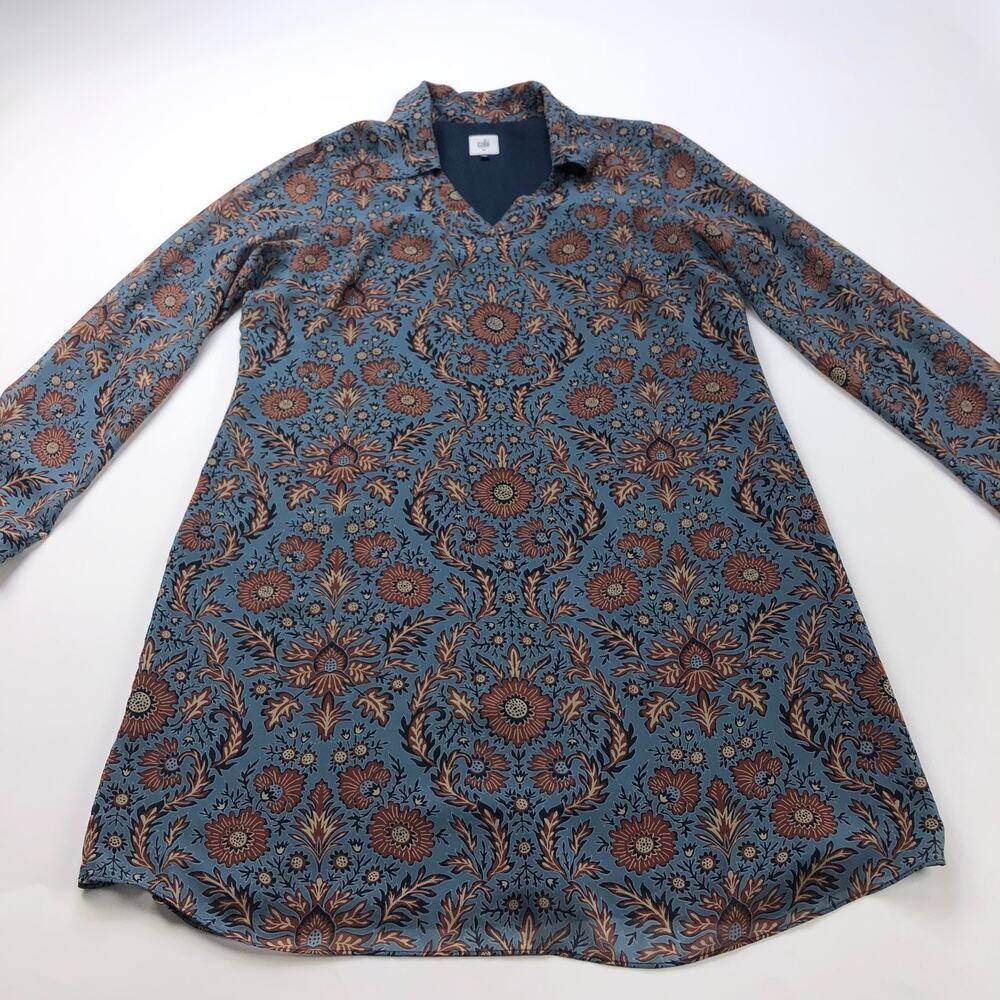 Cabi Medium Provincial Tunic Shirt Dress All Over Print Blue Brown MINT 3295